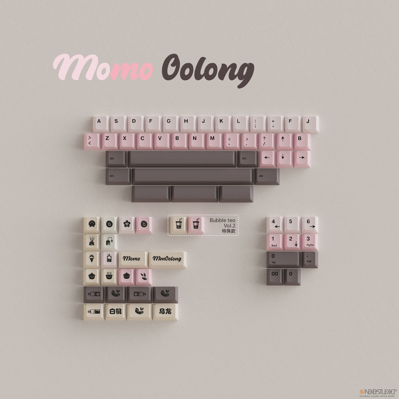 [Upcoming] Onekey Studio Bubble Tea-Momo Oolong Cherry Profile Keycaps