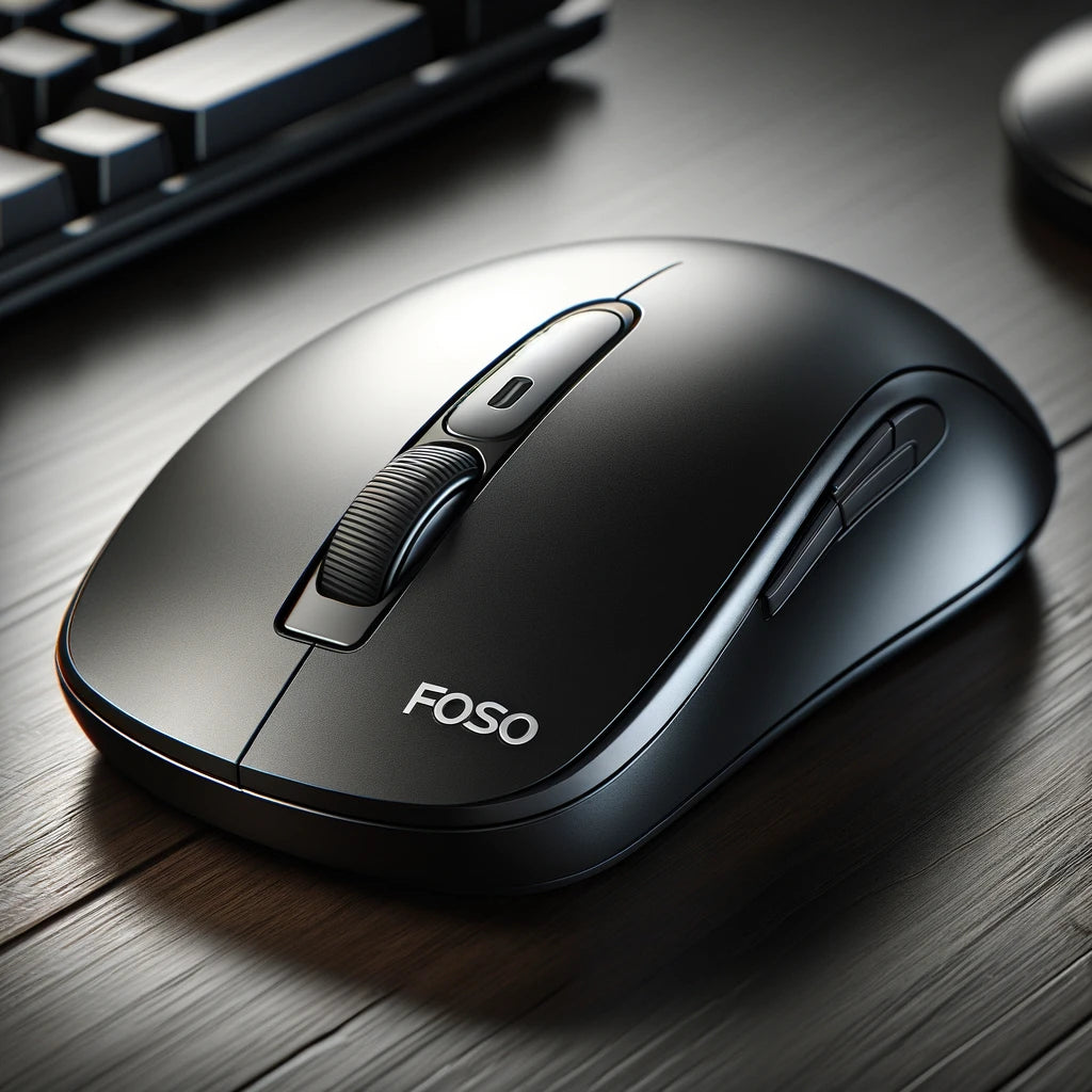 FoSO Wireless Ergonomic Mouse with Customizable Buttons - Black